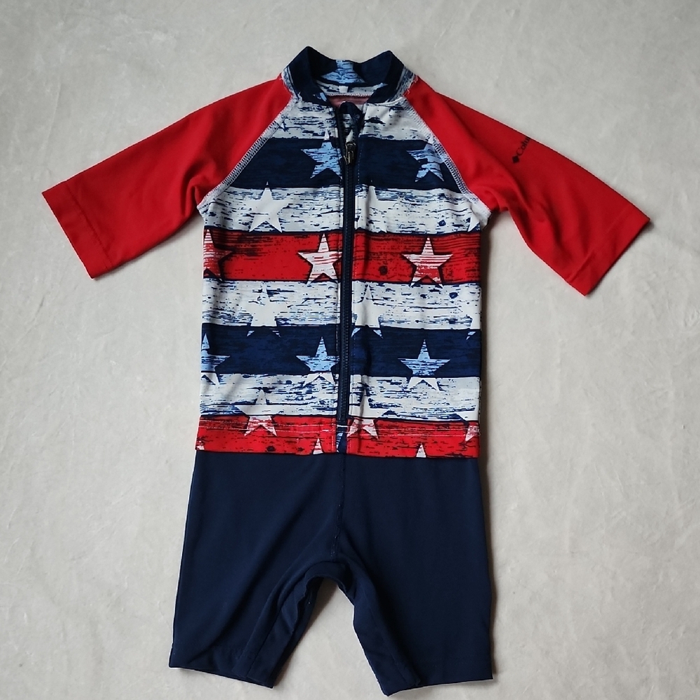 Columbia One Piece Swimwear Red and Blue Rash Guard